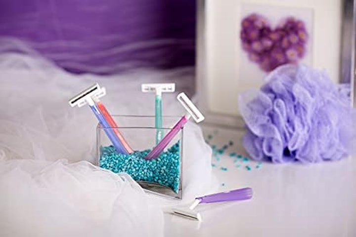 Twin Lady, Disposable Razors with 2 Stainless Steel Blades and Lightweight Handles, Assorted Colours, Pack of 10