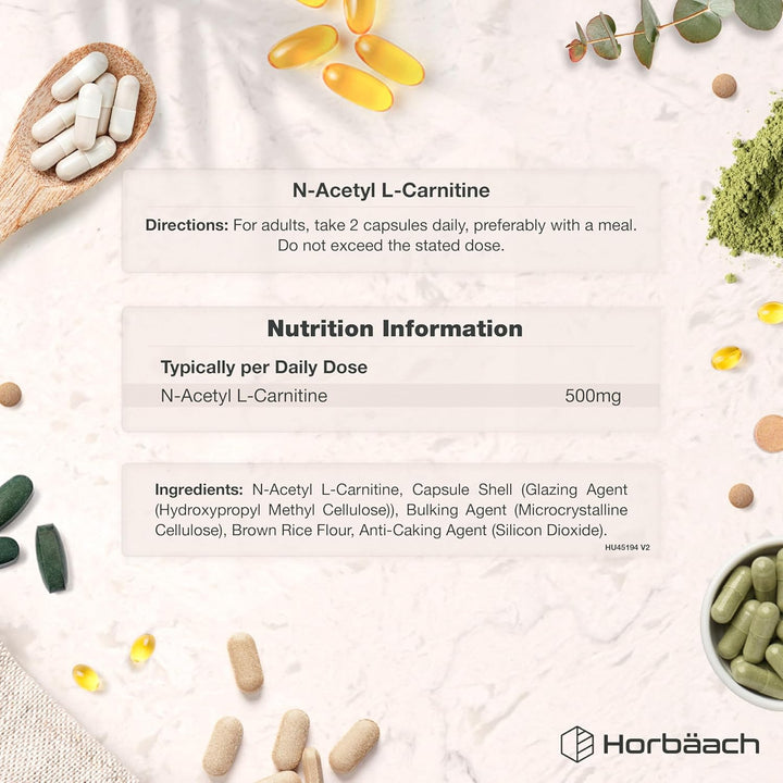 Acetyl L-Carnitine 500Mg | 90 Vegan Capsules | High Strength ALCAR Supplement | Amino Acid | by