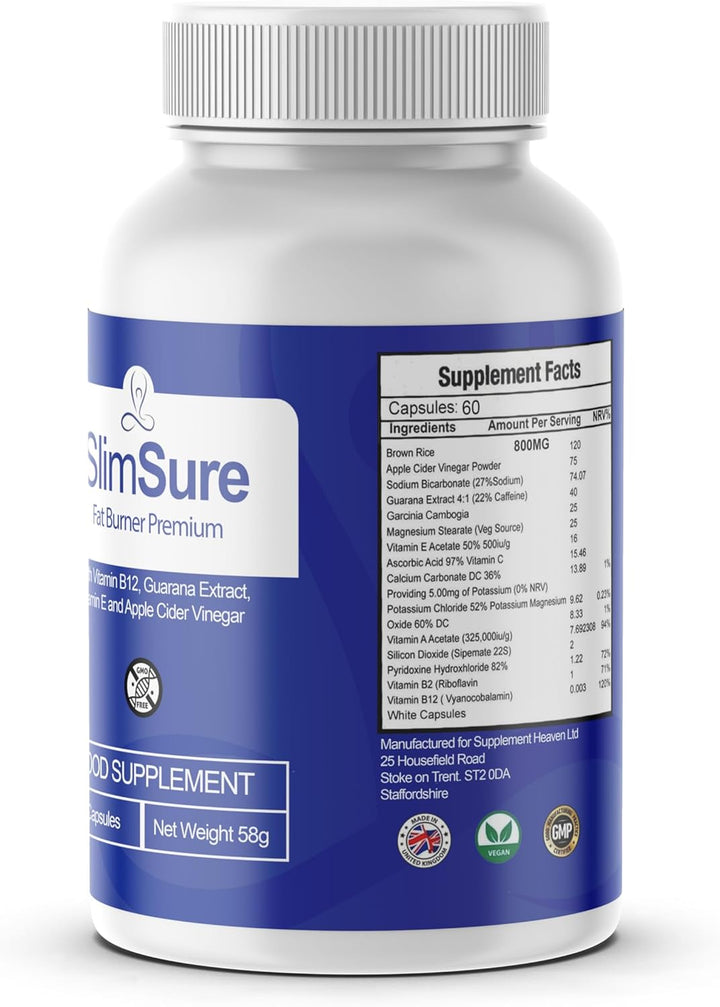 Slimsure – Premium Weight Management Support, Fat Burning & Appetite Control, Vegan Formula – 60 Capsules, 1 Month Supply