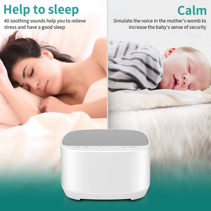 Sleep Sound White Noise Machine with 40 Natural Soothing Sounds and Memory Function 32 Levels of Volume Sleep Timer Sound Therapy for Baby Kids Adults (White)