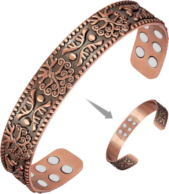 Copper Bracelets for Men Women,Tree of Life and Celtic Knot Design Copper Magnetic Bracelets Cuff Bangle with 12Pcs Powerful Magnets(Each 3800 Gauss), Brazaletes Jewelry with Gift Box