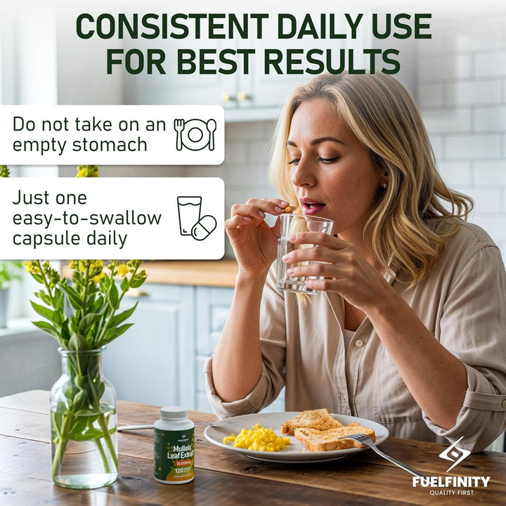 Mullein Leaf Extract for Lungs - 10,000 Mg – Lung Cleanse & Lung Detox for Smokers – 120 Capsules - High Strength Respiratory Support - ® - Vegan