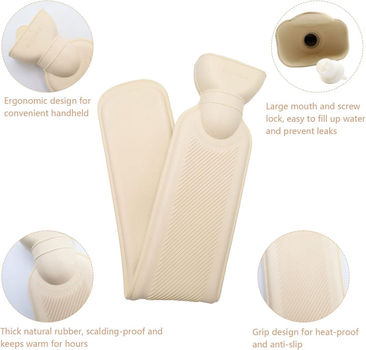 Long Hot Water Bottle with Soft Cover, Pure Natural Rubber Hose Warm Hot Water Bottles Neck Hot Water Bottle with Cover Warmer for Neck Shoulder Legs Body