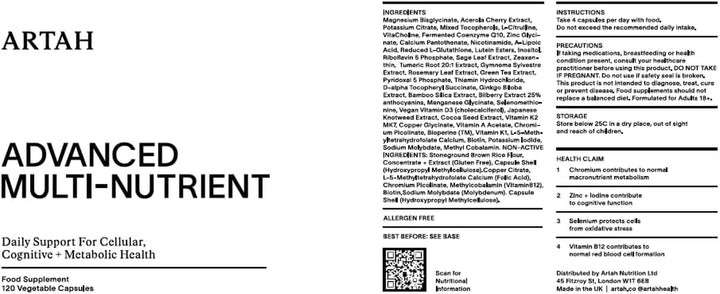 Advanced Multi Nutrient - High-Potency Daily Multivitamin with Activated B Vitamins, Magnesium, Zinc & Antioxidants - Vegan, Gluten-Free, 60 Capsules