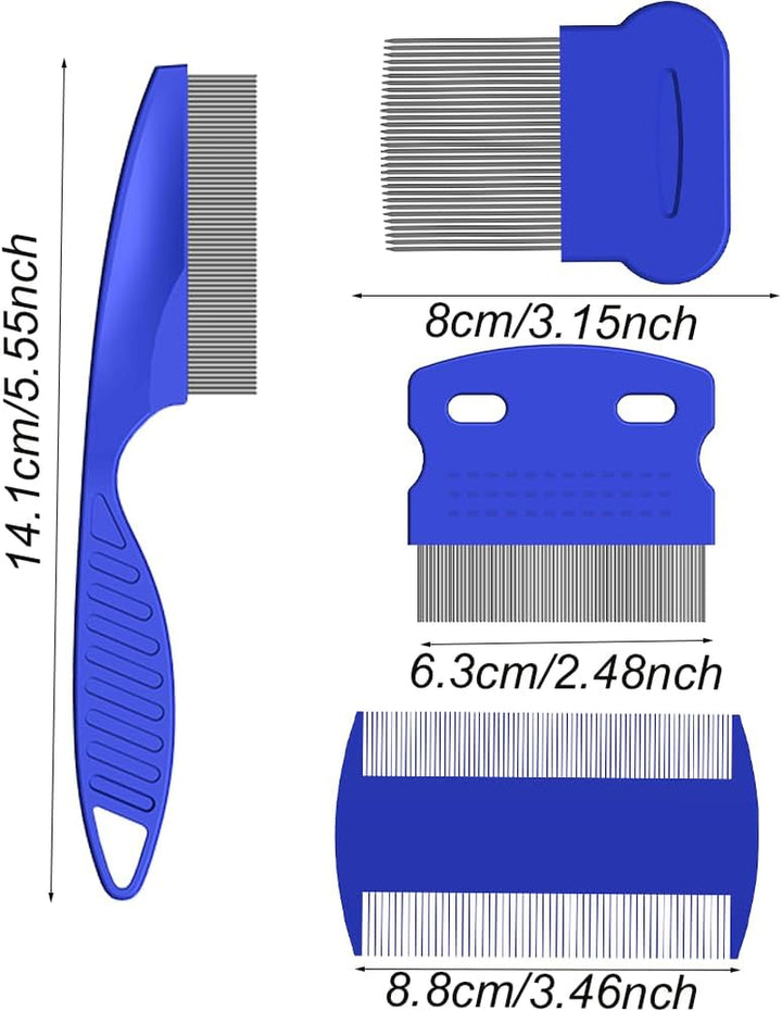 4-Piece Lice Comb Kit - Metal & Plastic Double Sided Nit & Flea Combs