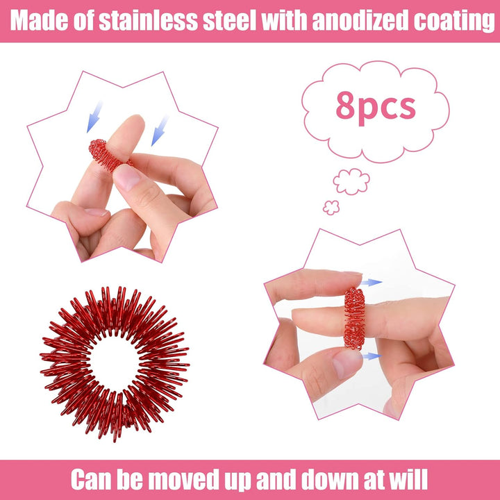 8 Pieces Acupressure Rings-Spiky Sensory Finger Rings Acupuncture Rings Fidget for Silent Stress Reducer and Massager Improves Blood Circulation