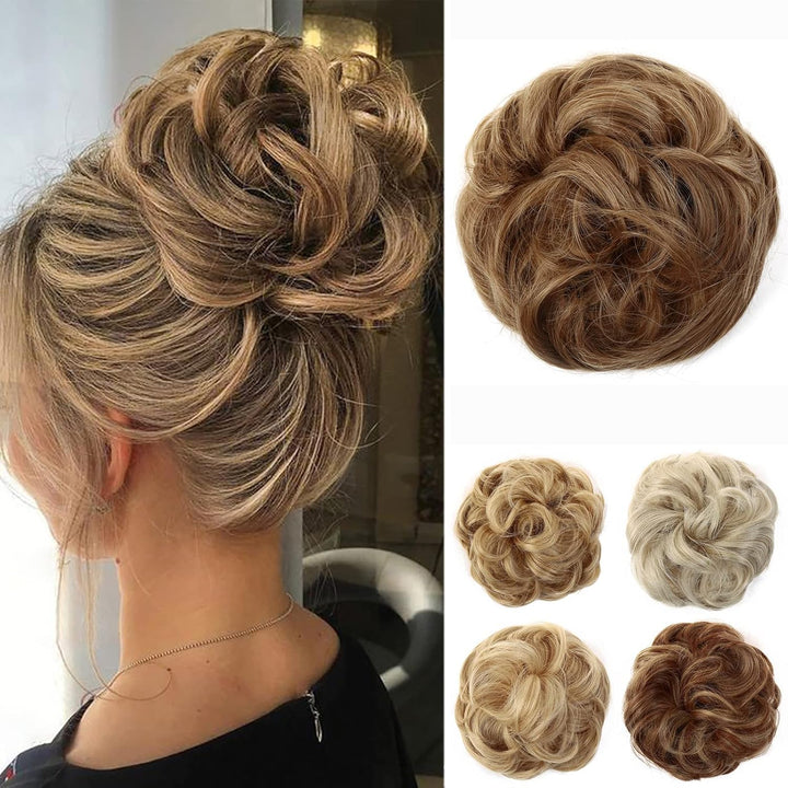 Messy Hair Bun Curly Wavy Hair Scrunchies Accessories Pieces for Women Girls Synthetic Chignons (Dark Brown)