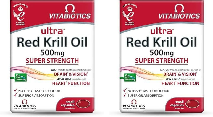 Red Krill Oil Nutritional Supplement Capsule with Omega 3-9 Fatty Acids DHA EPA Astaxanthin for Heart Brain and Eye Vision Support from Antarctic Marine Phospholipids