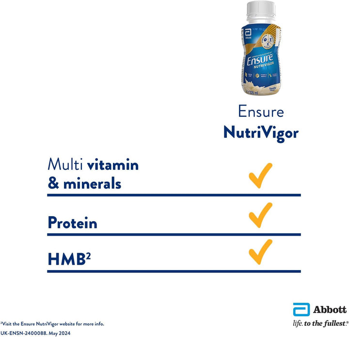 Ensure  Nutritional Shake – Vanilla Flavour – 12 X 220Ml – Boosts Energy – Ready-To-Drink – Food Supplement with Protein, HMB And27 Vitamins and Minerals