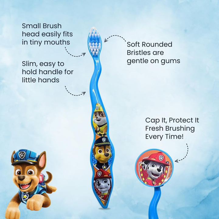 Paw Patrol Kids Toothbrush Set - Soft-Bristle Toothbrush with Protective Cap, Strawberry-Flavoured Toothpaste, and Multi-Purpose Beaker | Travel-Friendly Oral Care Kit for Children Ages 3+