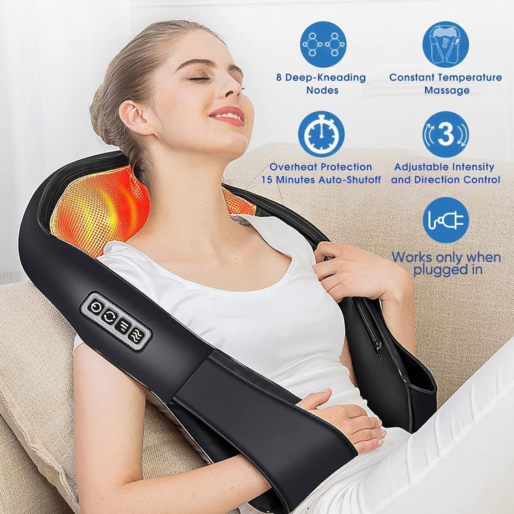 Shiatsu Neck and Shoulder Massager,  Back Massager with Heat, Deeper Tissue 4D Kneading Massage for Shoulder, Neck and Back, Use at Home, Office, Car - Birthday Gift for Women/Men/Mom/Dad