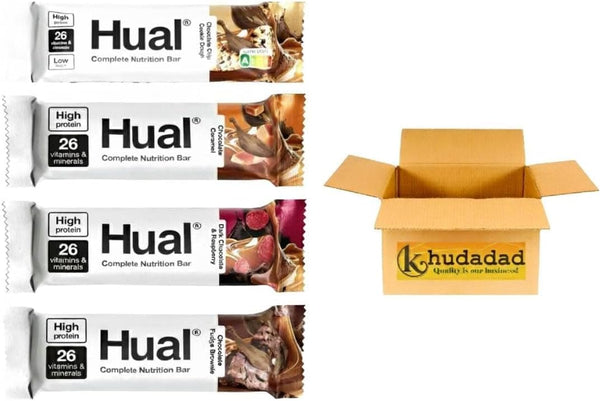 Huuel Complete Nutrition Bar Variety Pack 55G – 4 Random Flavours | High Protein & Low Sugar (4X, 4 Flavours (Chocolate Chip Cookie Dough,Chocolate Caramel, Dark Chocolate Raspberry, Fudge Brownie))
