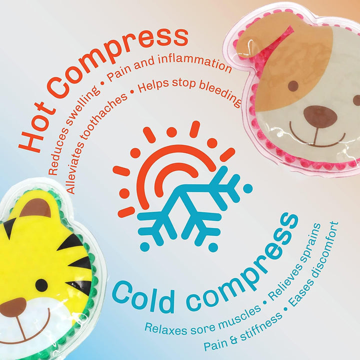 Reusable Soothing Kids Hot and Cold Gel Compress Ice Pack for Bruises and Bumps, Cool Packs for Injuries, First Aid, Pain Relief, Headache, Cuts & Insect Bites - 3 Cute Animal Packs