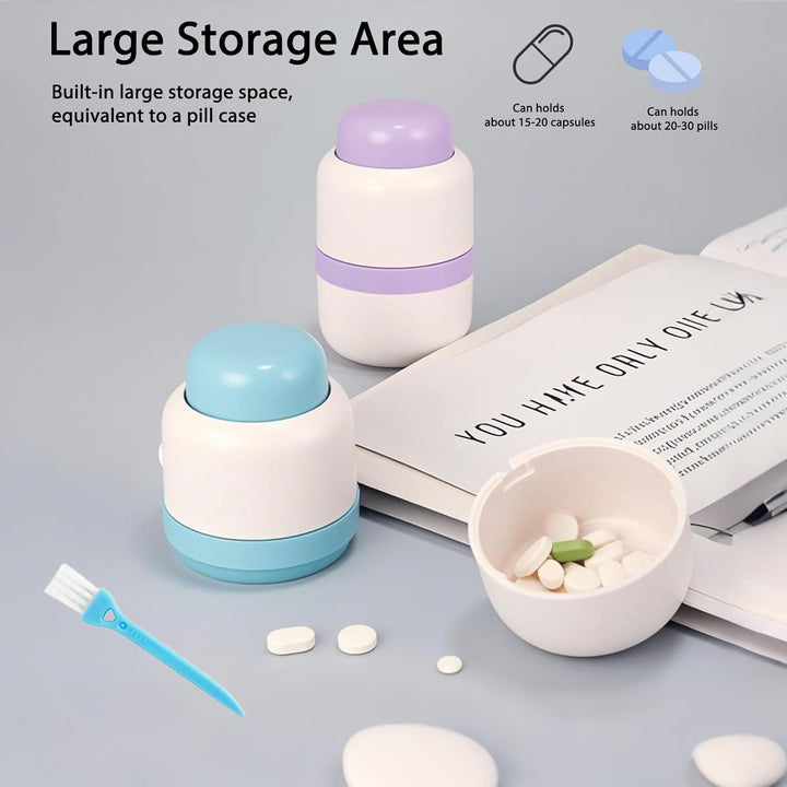 Pill Cutter, Stainless Steel Blade Pill Splitter with 1/2 & 1/4 Cutting, Airtight Storage Container, Portable Pill Cutters for Small or Large Pills(Blue)