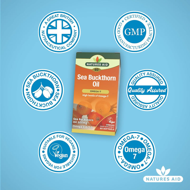 Sea Buckthorn Oil 500Mg – Omega-7 High Strength – Supports Skin, Immune & Heart Health – Antioxidant Vegan Supplement – Non-Gmo, Gluten-Free – 60 Softgels