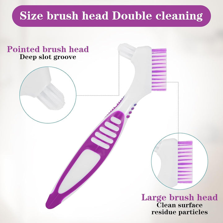 Denture Brush, 2Pcs Denture Toothbrush with Case,Multi-Layered Bristles Dental Brush,Ergonomic Rubber Handle for False Teeth Cleaning(Green,Purple)