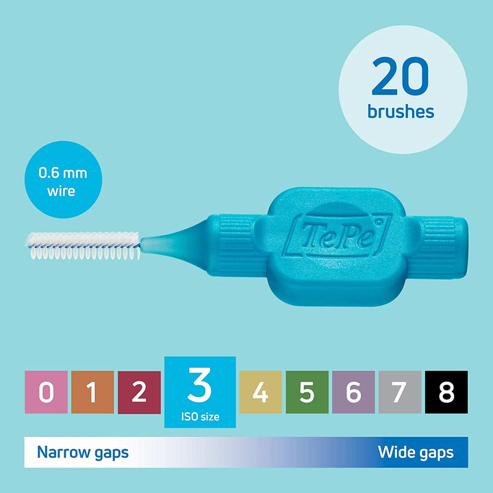 Interdental Brush, Original, Blue, 0.6Mm/Iso 3, 20Pcs, Plaque Removal, Efficient Clean between the Teeth, Tooth Floss, for Small Gaps