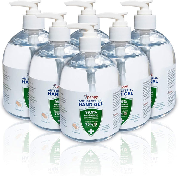 6 X 480Ml Hand Sanitiser Gel by pure - Made with 75% Plant-Based Alcohol - Kills 99.9% of Bacteria - EU Compliant