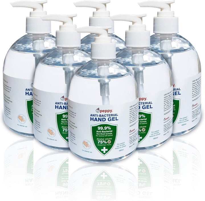 6 X 480Ml Hand Sanitiser Gel by pure - Made with 75% Plant-Based Alcohol - Kills 99.9% of Bacteria - EU Compliant