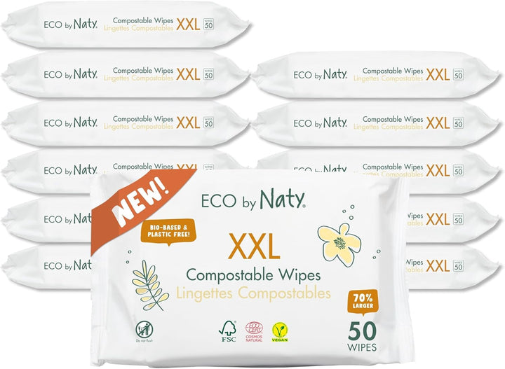 Naty Compostable Baby Wipes – Unscented, 100% Plant-Based, Plastic-Free, Fragrance-Free, Hypoallergenic for Sensitive Skin and Dermatologically Tested (Regular - 168 Count - 3 Packs of 56)