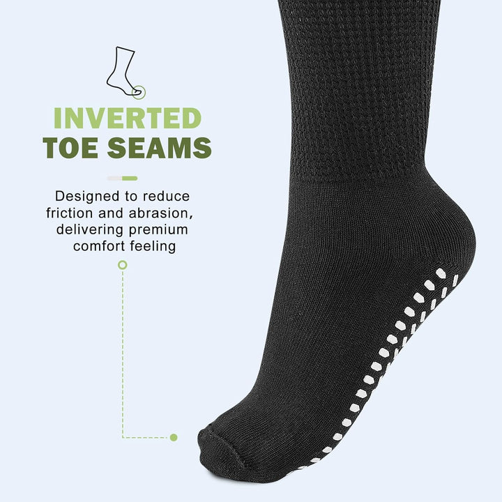 Diabetic Girp Socks for Men Women, 3 Pairs Non Slip Soft Extra Wide Top Sock for Swollen Feet Ankle Leg, 90% Cotton Hospital Breathable Slipper Socks