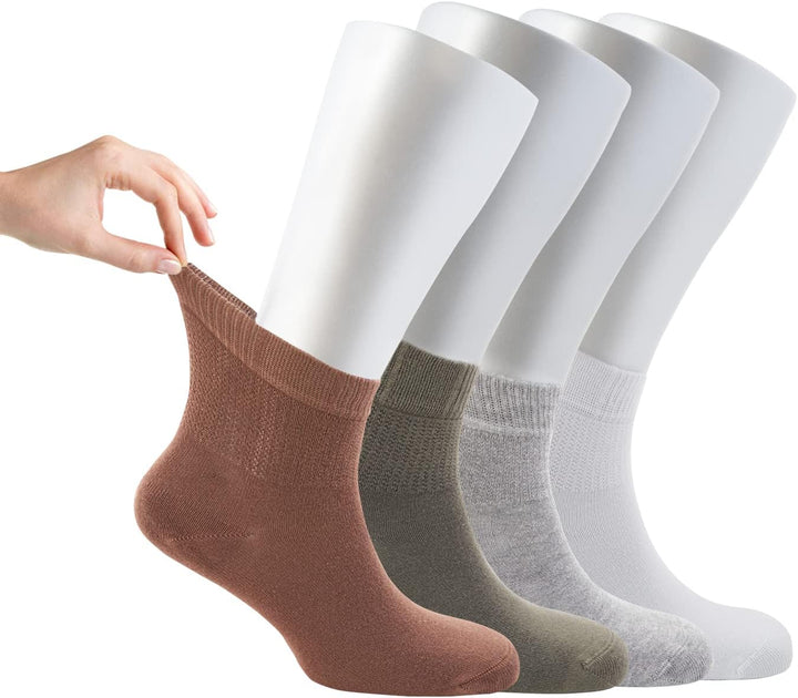 ® Women Loose Diabetic Socks | 4-Pack Neuropathy Ankle Socks for Ladies | Super Soft Eco-Friendly Bamboo Material | Durable with Seamless Toe | Multicolour Patterns | 4 Seasons