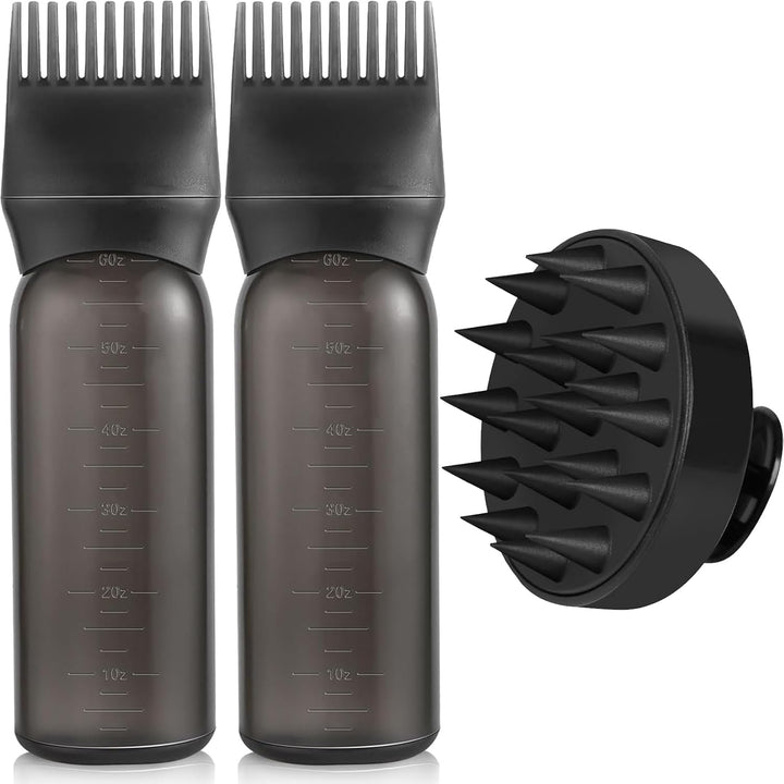 Hair Dye Brush Bottle Hair Root Comb Applicator Bottles Hair Dye Tools Applicator Brush Bottles for Salon (Black)