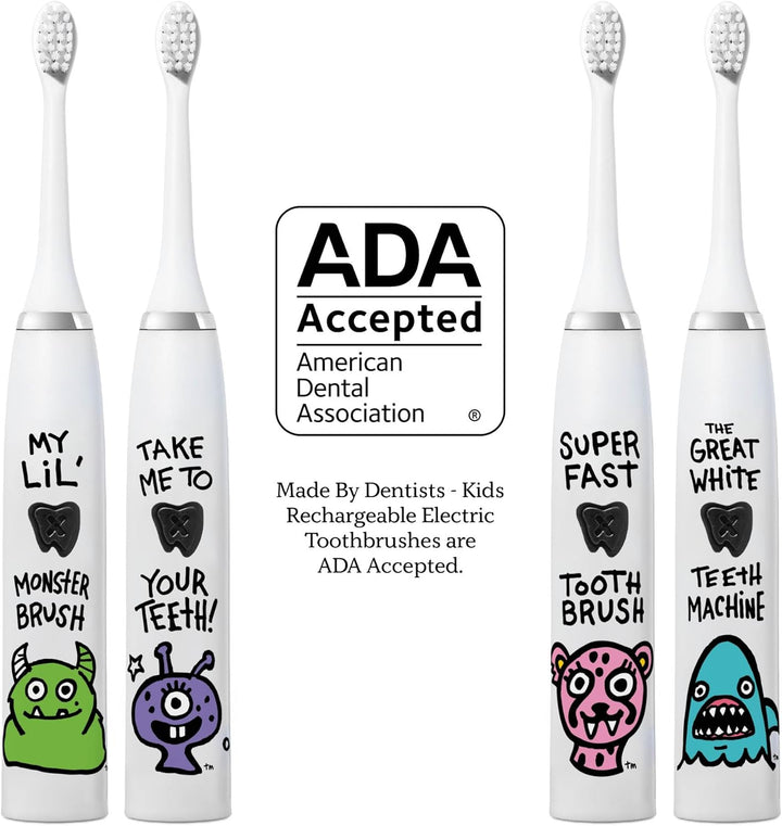 Kids Electric Toothbrush - Rechargeable Vibrating Toothbrush with Timer, Includes 6 Replacement Heads, Halloween Gifts for Kids, Girls and Boys, Kid & Toddlers Age 2+, Monster