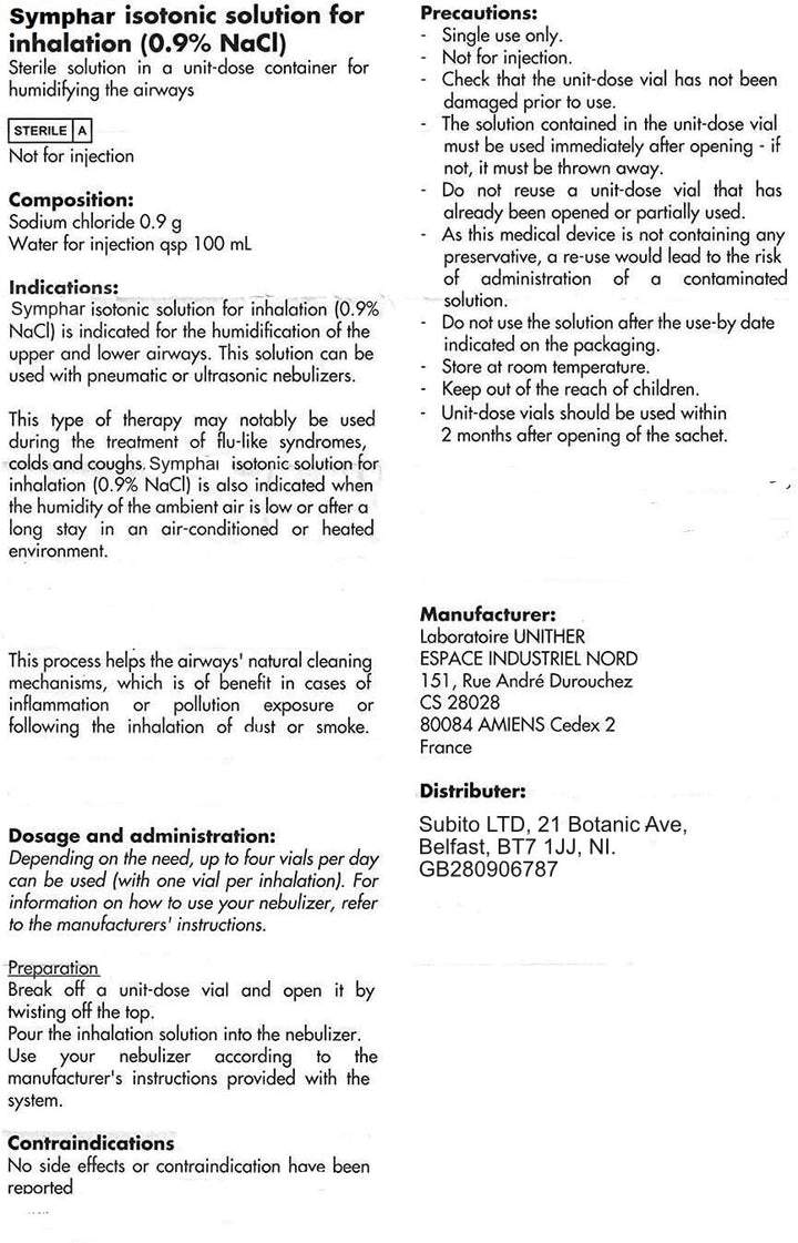 Saline Solution 0.9% Isotonic Sodium Chloride Nacl - Inhalation Saline Solution - 50 X 5 Ml Unit Dose Vials, by