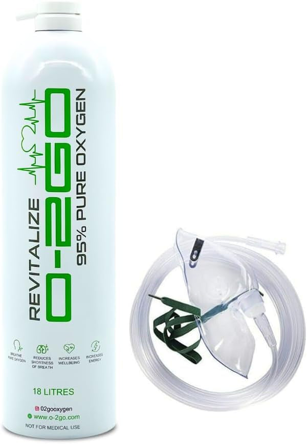 O-2GO 18L Oxygen Can with Mask and Tube - Revitalize 99.5% Pure Oxygen in a Lightweight Portable Canister | Take a Moment & Breathe with O-2GO Oxygen Cans (1 Can 1 Mask)