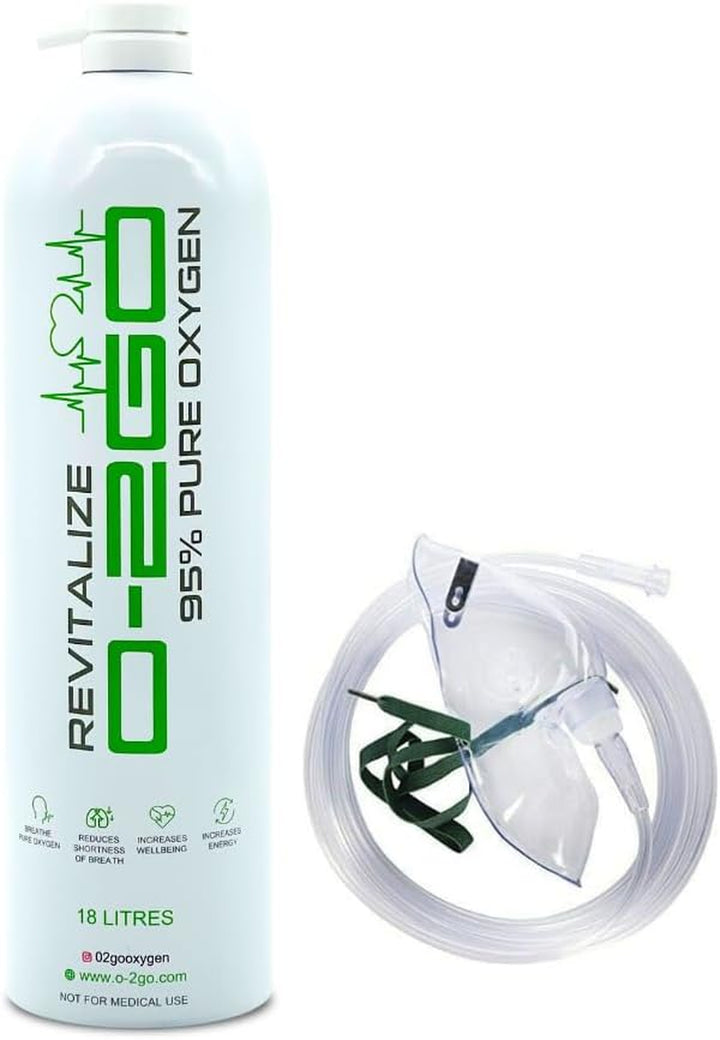 O-2GO 18L Oxygen Can with Mask and Tube - Revitalize 99.5% Pure Oxygen in a Lightweight Portable Canister | Take a Moment & Breathe with O-2GO Oxygen Cans (1 Can 1 Mask)