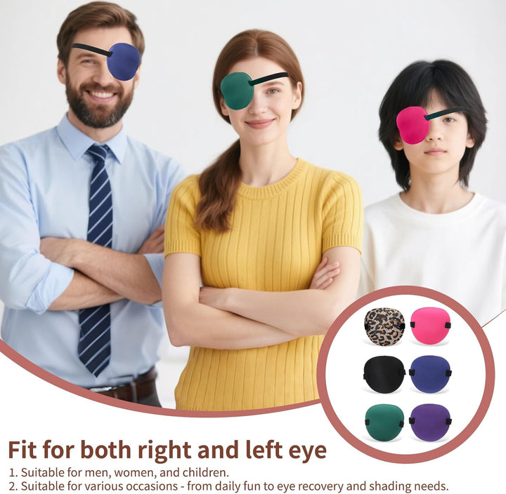 6Pcs Eye Patch, 3D Adjustable Medical Eye Patch for Adults and Kids, Amblyopia Lazy Eyes Patches for Left or Right Eyes, 6 Colors Soft Eyepatches