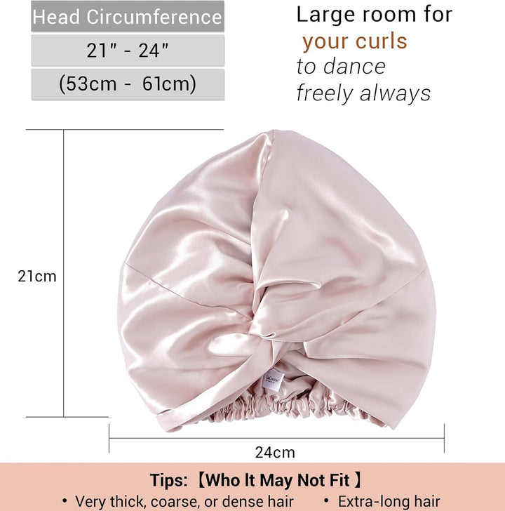 100% Genuine 22Momme Silk Bonnet for Sleeping, Double-Layered Mulberry Silk Hair Wrap with Premium Elastic Stay on Head. (One Size, Pink)