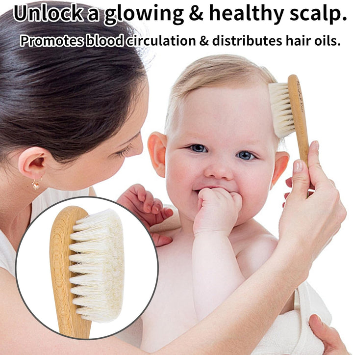 Personalized Baby Hair Brush and Comb Set for Newborn -  Wooden Toddler Hair Brush Set with Soft Goat Bristle, Baby Brush Set for Newborn, Toddler Cradle Cap Brush Perfect Baby Registry (A)