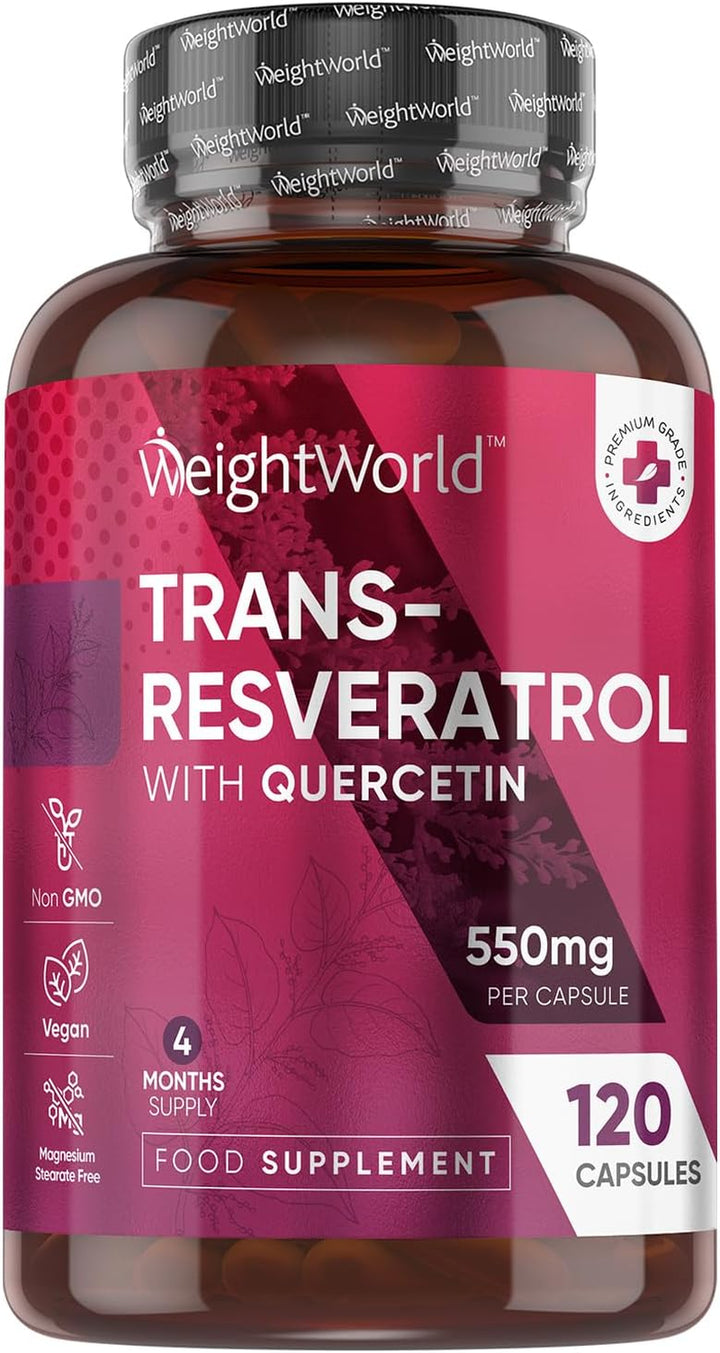 Trans Resveratrol with Quercetin - 120 Capsules - 4 Months Supply - Resveratrol Supplements - 1 Capsule a Day - Sourced from Japanese Knotweed - Non-Gmo & Vegan-Friendly - Magnesium Stearate-Free