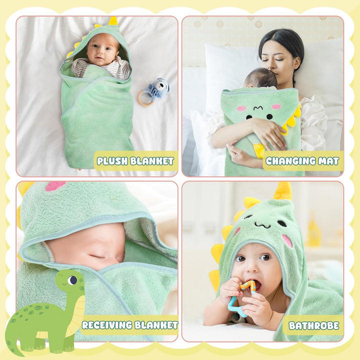 Hooded Baby Towel,80X80Cm Animal Design Baby Bath Towel with Hood for Newborn Boys and Girls(Green)