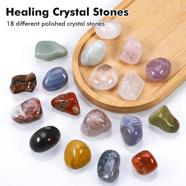 18 Pcs Healing Crystal Stones, Natural Gemstones Healing Crystal Gifts Palm Stones Reiki Chakra Crystals, Lucky Polished Pocket Stone for Anxiety Stress Relief, Balancing Yoga, Meditation