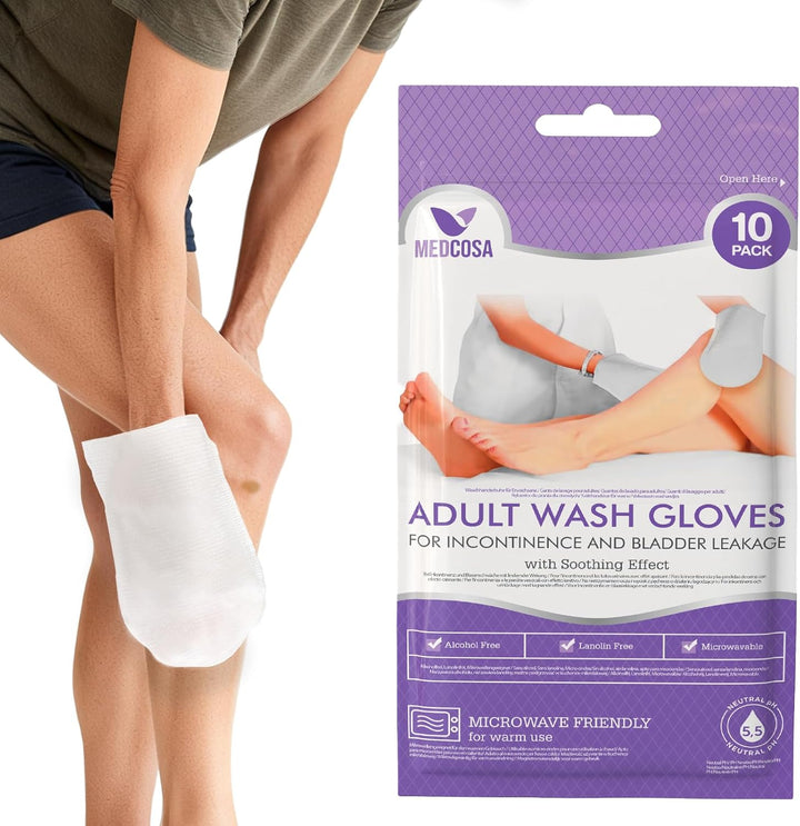 Adult Body Wipes - Wet Wipes for Adults - Intimate Disposable Shower Body Wipe Shaped like a Glove - Unscented Premoistened - Bed Bath Wet Wipe - Pack of 10 Wash Cloths