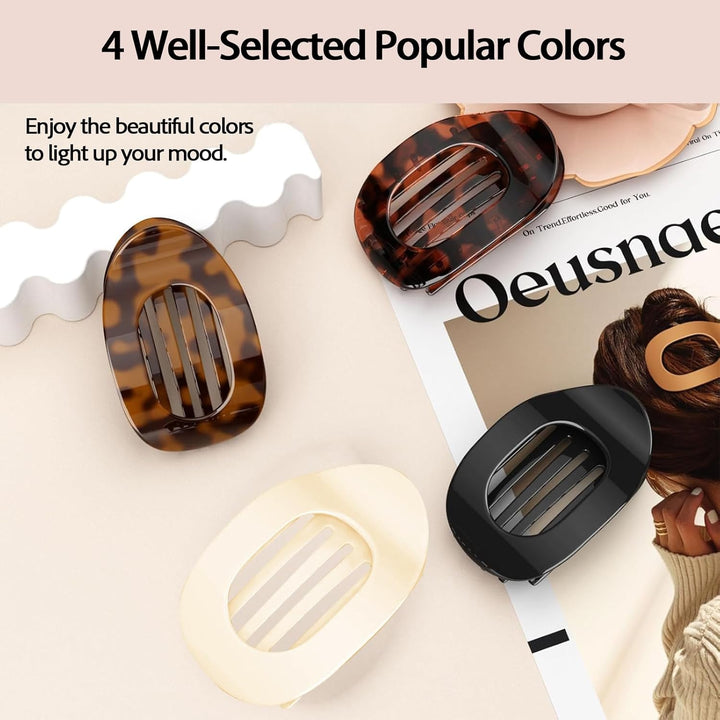 4 PCS Flat Hair Clips for Women, Curved Design Duckbill Hair Clips for Lying, Driving - Matte Strong Hold Hair Claw Clips for Thin, Thick Hair, Hair Accessories for Women and Girls (Leopard)