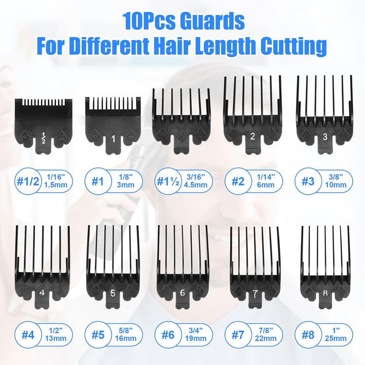 10 Pcs Clipper Guards Set Fits for Most Wahl Clippers and Babyliss FX870, Professional Hair Clipper Combs Guides Replacement, 1/16 to 1 Size Range, Black