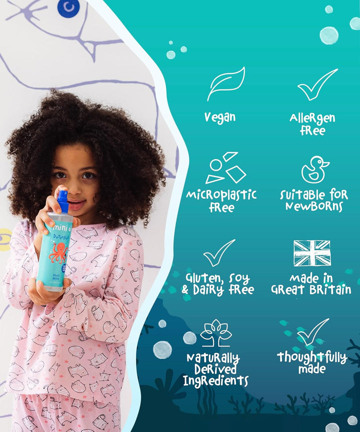 Mini U Kids Detangler Spray with Aloe Vera Juice - Fresh Apple Scented Hair Detangling Spray for Knots & Tangles - Vegan Hair Products for Children - 250 Ml