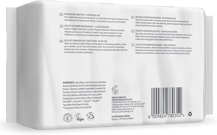 Baby Wipes Made of Plant Fibres with Organic Aloe (1 X 64 Pieces)