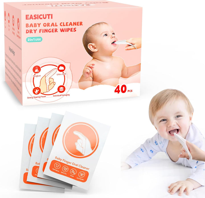 40Pcs Baby Finger Toothbrush, Dry Wipes Baby Toothbrush, Baby Tongue Cleaner, Newborn Tooth and Gum Wipes, BAB Y Oral Cleaner, Infant Toothbrush Mouth Clean for 0-36 Month