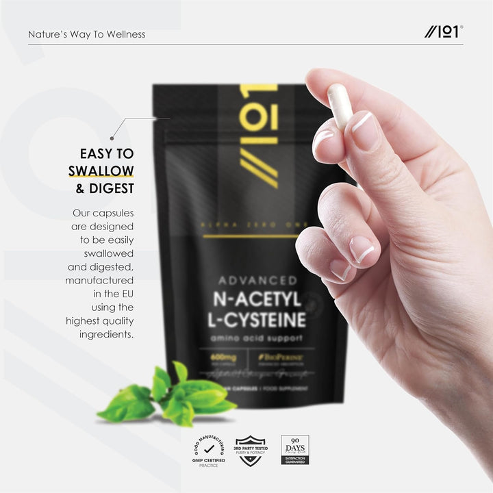 N-Acetyl L-Cysteine 600Mg with Bioperine® – 90 Vegan Capsules – Vegan Fermented Amino Acid – Resealable and Recyclable Pouch by