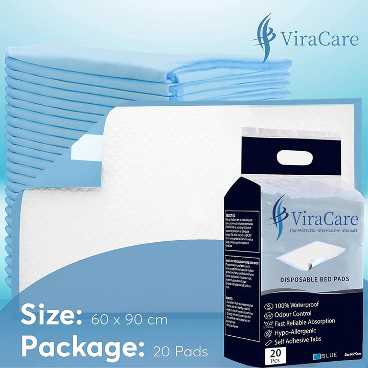 20 X Incontinence Bed Pads | 60 X 90 Cm | Incontinence Bed Sheets | Disposable Bed Mats for Incontinence | Bed Protectors Kids & Adults | Maternity Bed Mat | (1 Pack of 20)