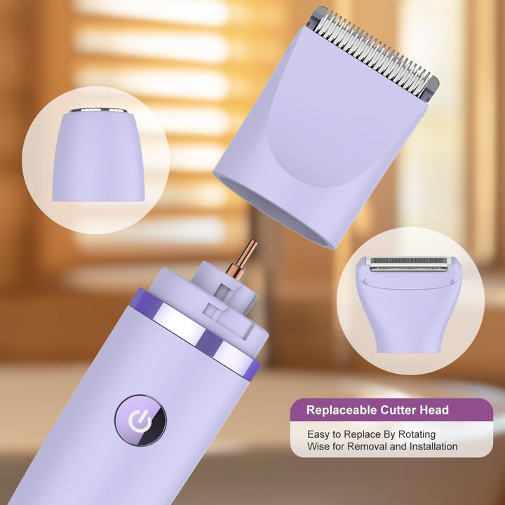 3-In-1 Electric Razor IPX7 Waterproof Bikini Trimmer Wet & Dry Use Painless Personal Trimmer Groomer for Ladies Face Body Legs Bikini Public Hairs Electric Lady Shaver with Replaceable Heads