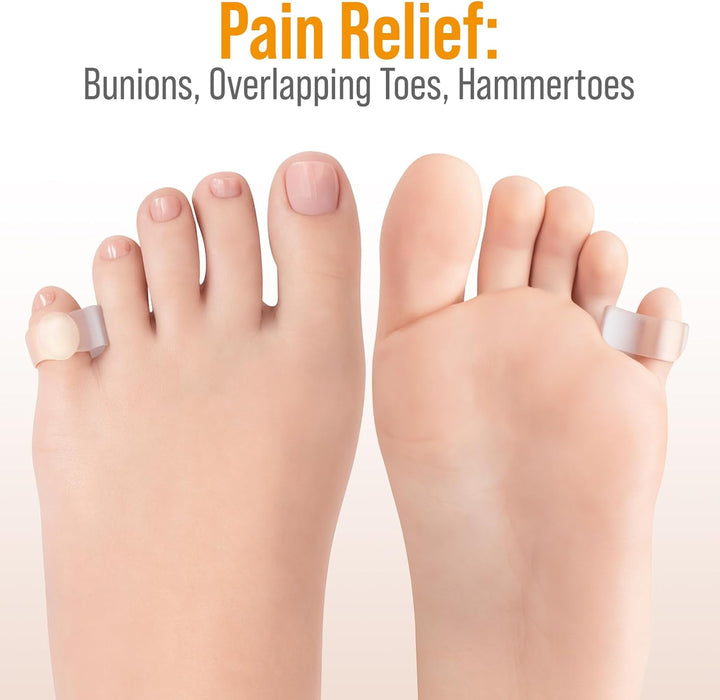 Pinky Toe Spacers for Men & Women – 4 Gel Separators for Overlapping & Curled Little Toes, Bunions, Alignment - Diabetic Foot Care, Silicone Spreader, Corrector & Straightener, Clear