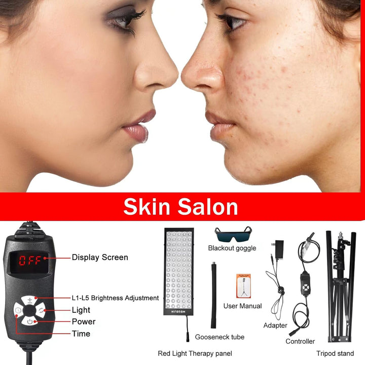 Red Light Therapy, Red near Infrared Light Therapy Lamps with Stand, Led 660Nm Red Light-Therapy& 850Nm Infrared Lamp Device with Eyes Protection