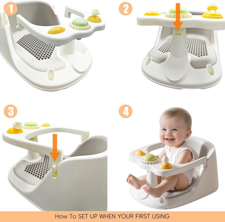 Baby Bath Seat 6 Months + Toddler Bath Seat with Toys, Water Jug & 360° Bath Seat Support | Non-Slip Baby Bathtub Seat