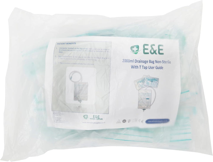 10Pcs Pack E&E 2000Ml Urine Drainage Bags – Non Sterile Bags with T-Tap Valve and 85Cm Tube Drainable Urinary Bags Non-Latex Drainage Bags (10 Count (Pack of 1))